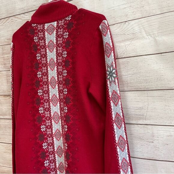 VINTAGE EDDIE BAUER ZIP FRONT SWEATER IN SNOWFLAKE FAIR ISLE DESIGN - Picture 7 of 9